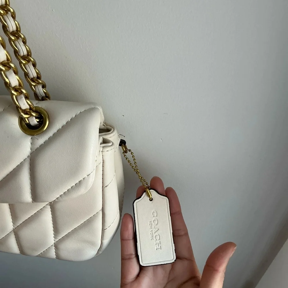 Coach Tabby Cream Quilted Leather Bronze Gold Harware Shoulder Bag Purse - Picture 10 of 16